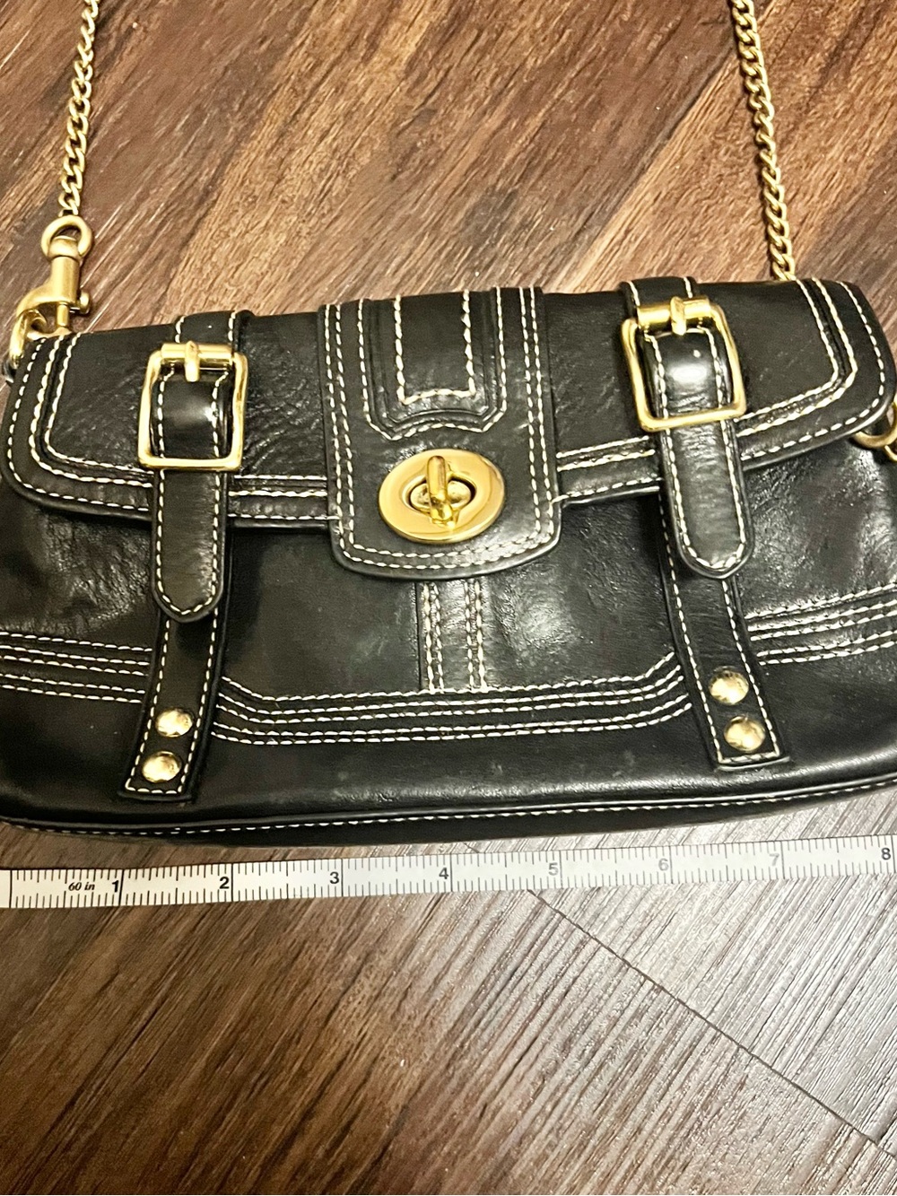 Coach Black Leather Crossbody with Gold-Tone Chain - Picture 7 of 10